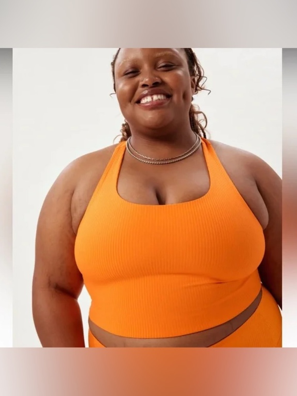 NWOT Girlfriend Collective Orange Ribbed Sports Bra, size L